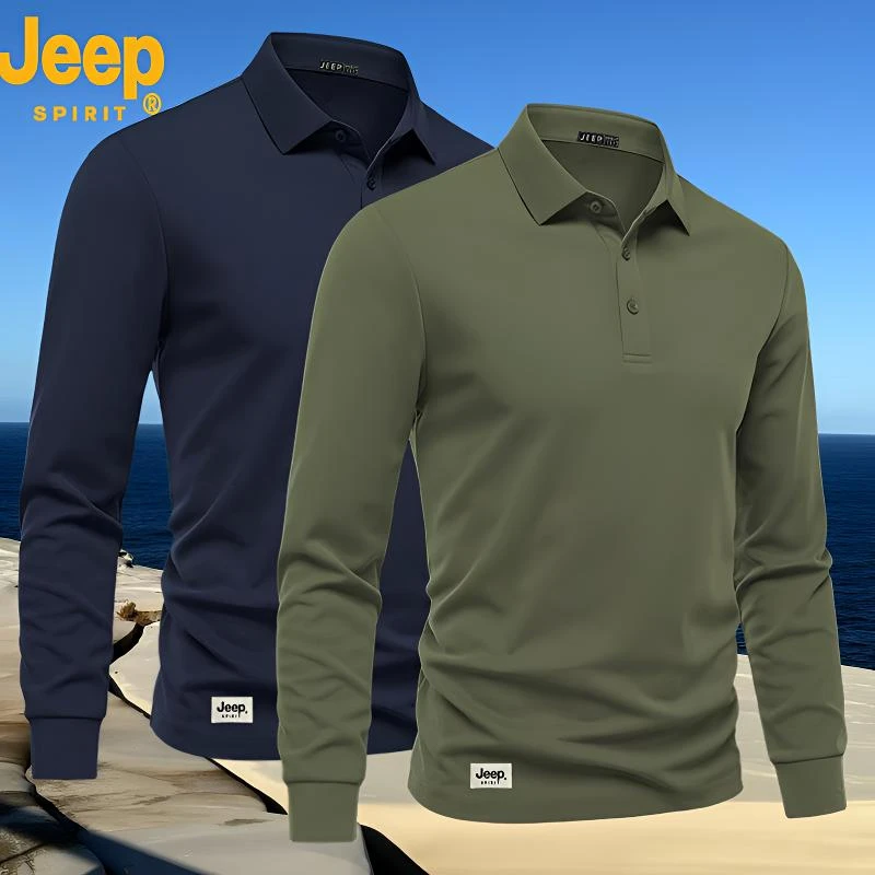 Jeep SPIRIT男士春秋POLO衫翻领长袖男款商务爆款2025新款