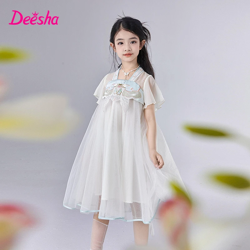 笛莎童装裙子25年新款中大童时尚女孩宝宝儿童国风裙女童夏季