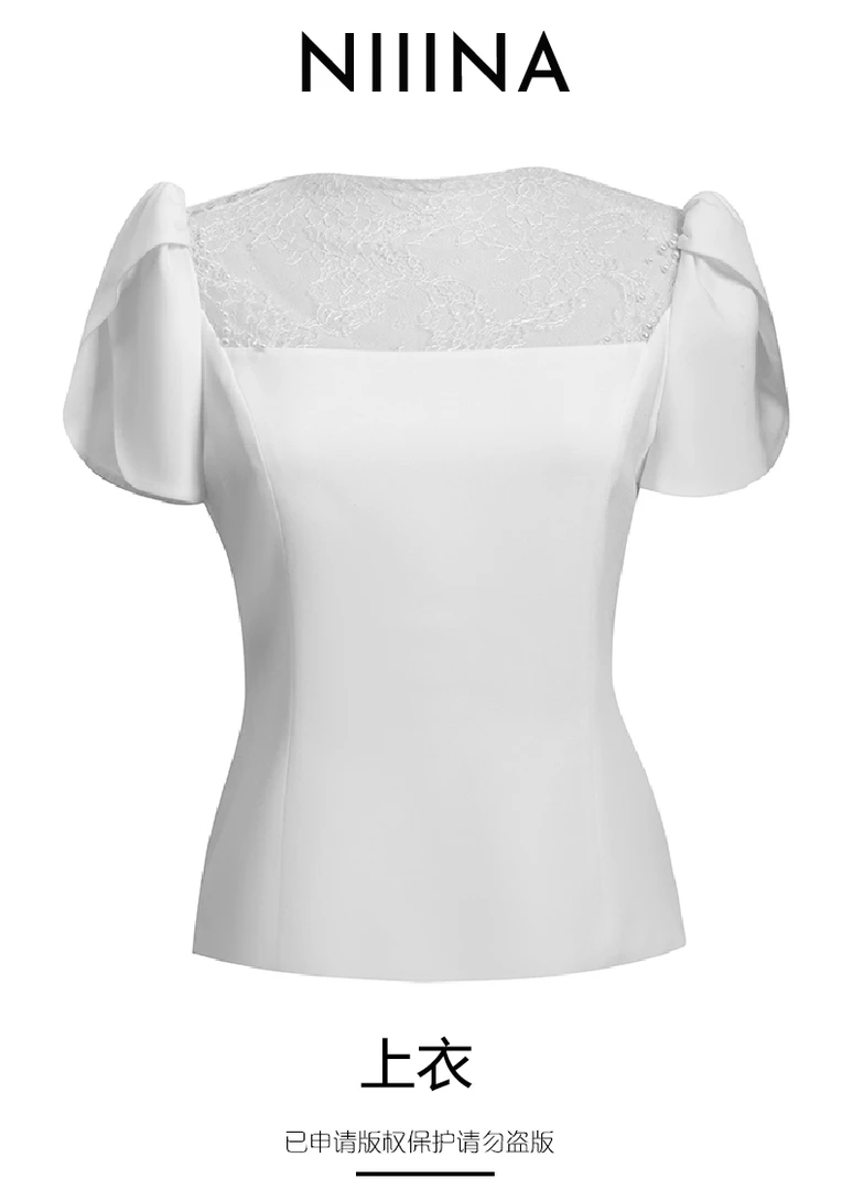 NIIINA原创设计师夏季蕾丝短T恤WQ3398H