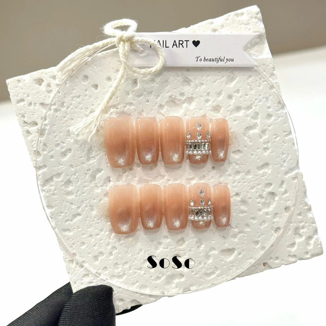 Nice SoSo【限定47】纯手工穿戴甲纯欲手绘猫眼渐变冰透碎钻小众