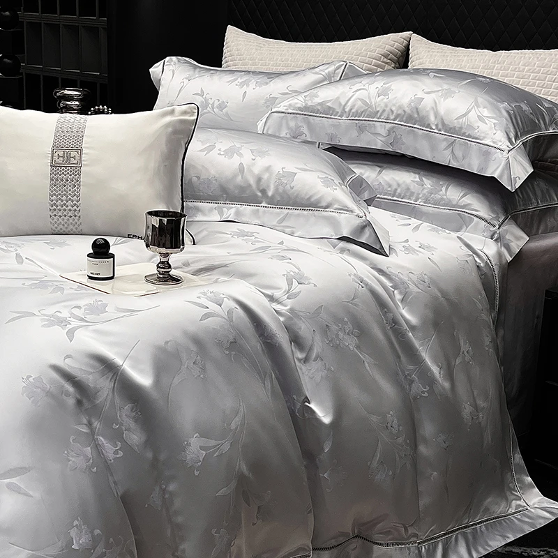 A类100S长绒棉四件套轻奢高级感色织四季通用床单被套床上用品1.8