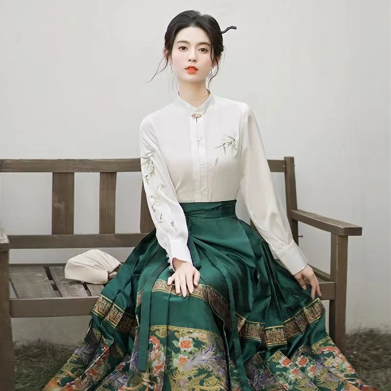 新中式国风立领刺绣开衫显瘦日常休闲百搭短款长袖上衣衬衫6383