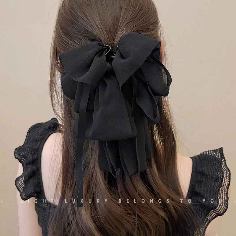 蝴蝶结发夹女网纱2025新款大号鲨鱼夹发抓后脑勺飘带抓夹高级头饰