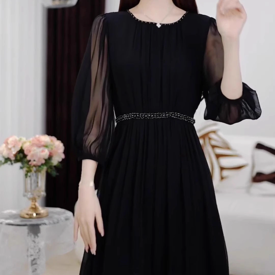 2025黑色尤莱特穿搭时尚气质显瘦轻奢长裙连衣裙