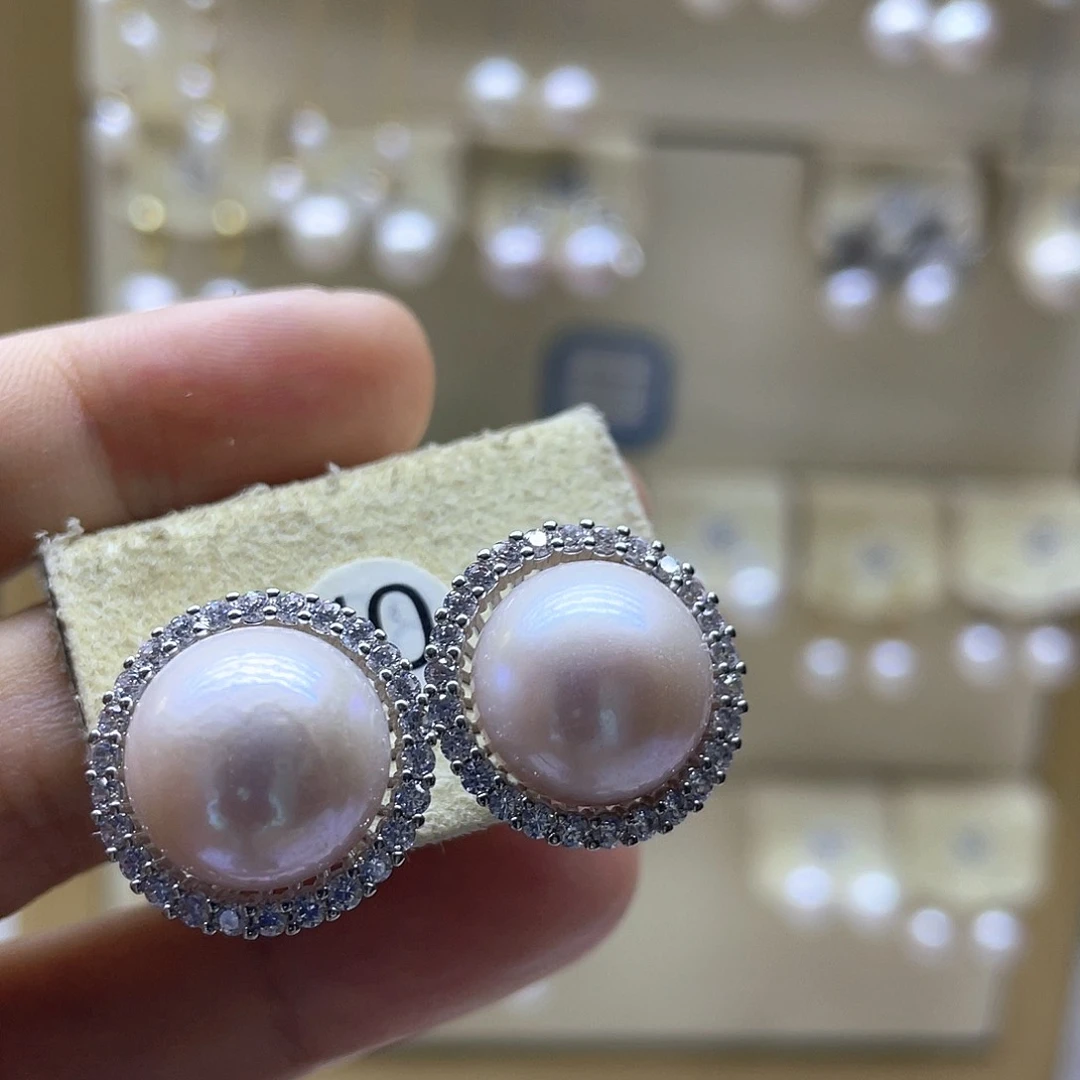 银S925镶嵌淡水珍珠耳饰