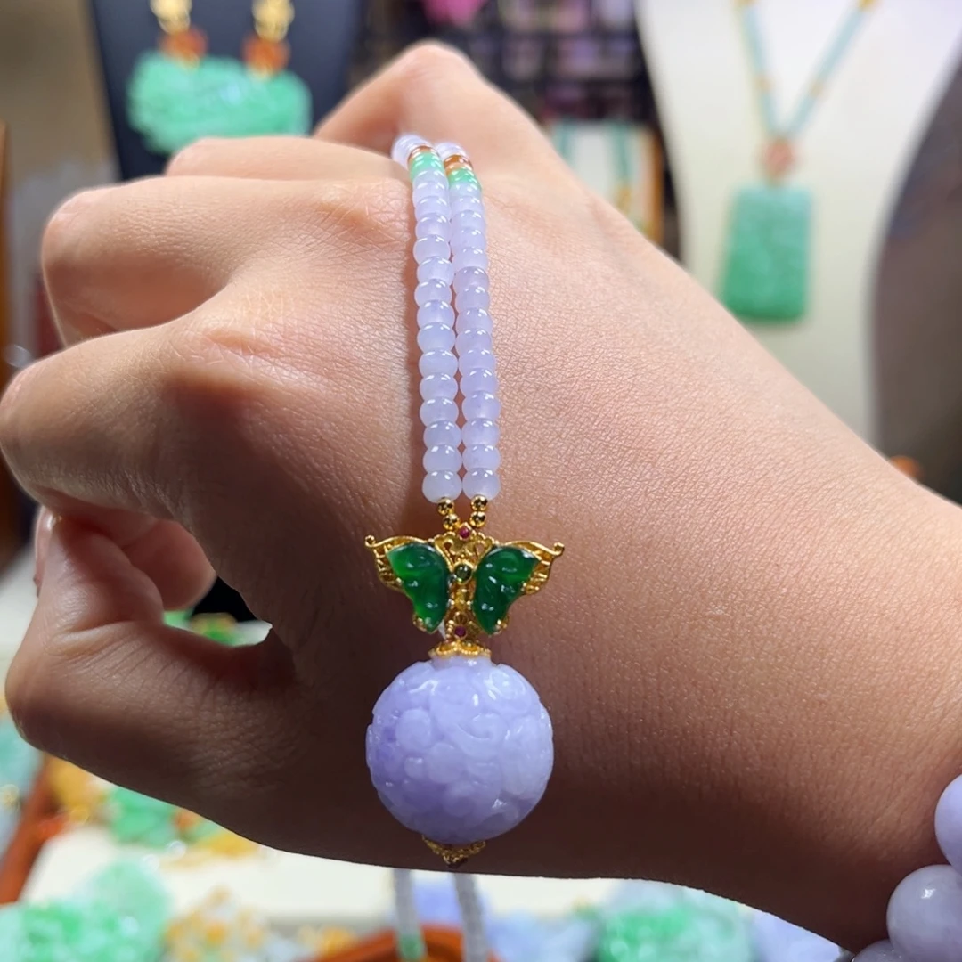 翡翠未镶嵌毛衣链紫球球