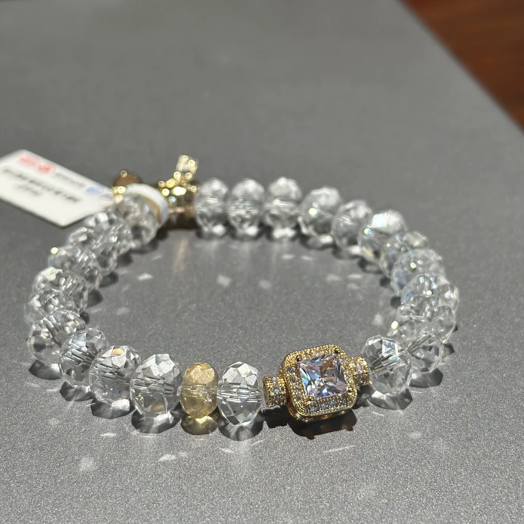 【闪闪】天然白水晶算盘珠切面珠黄水晶手串手链