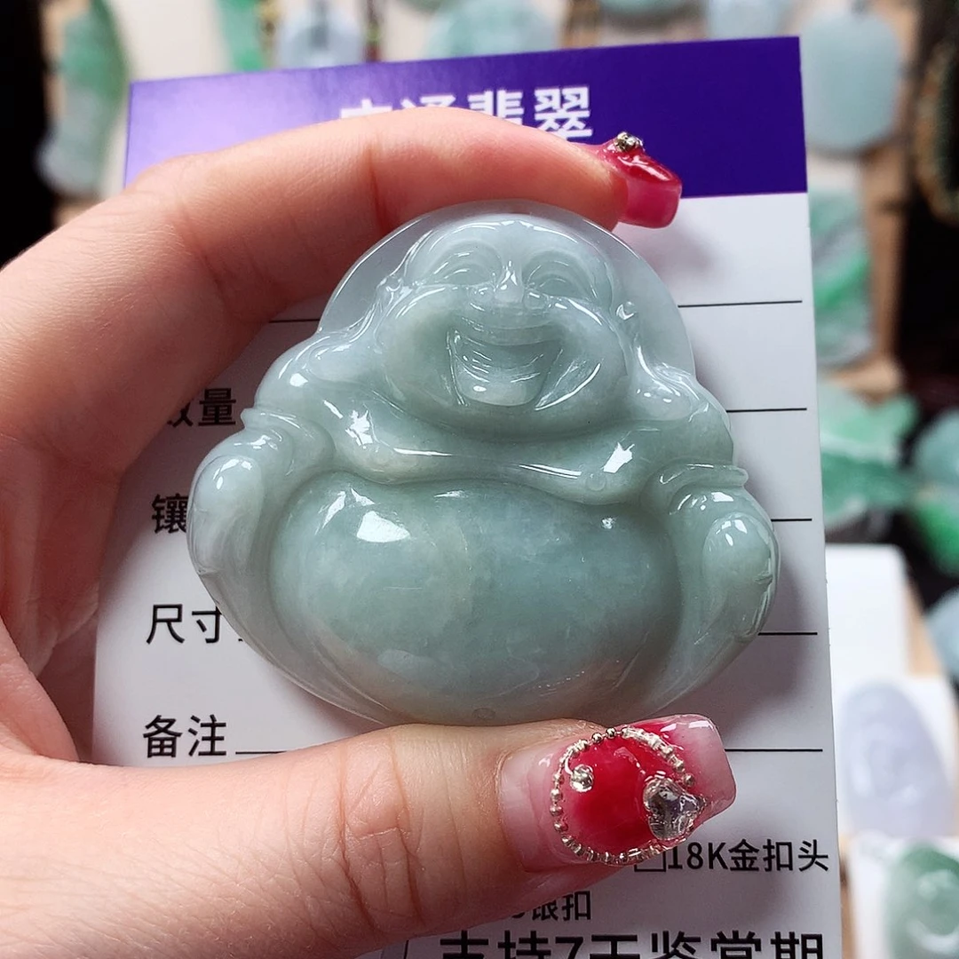 翡翠颈饰未镶嵌佛公，有纹，介意勿拍