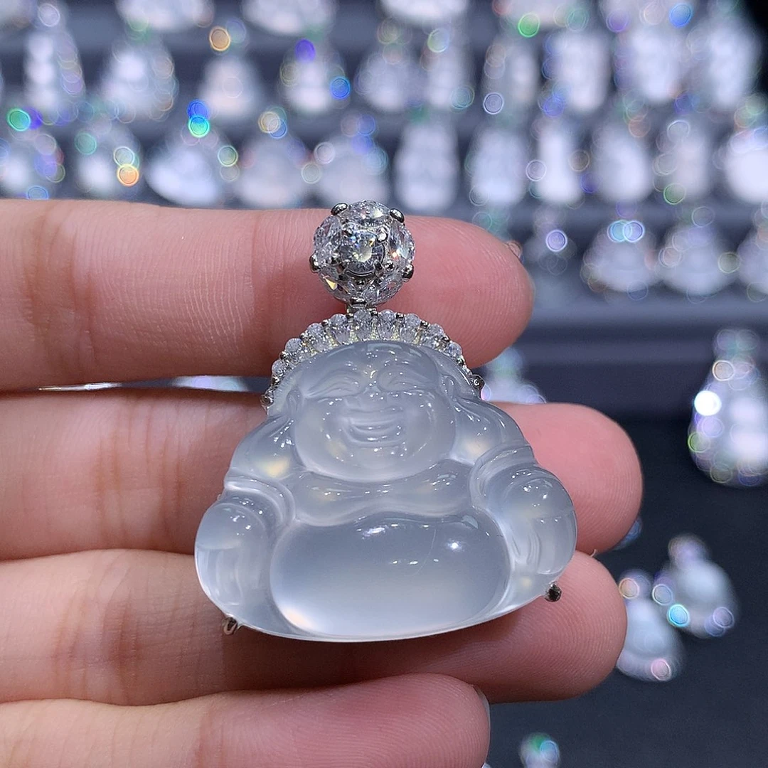 石英质玉银S925镶嵌吊坠(不含链)