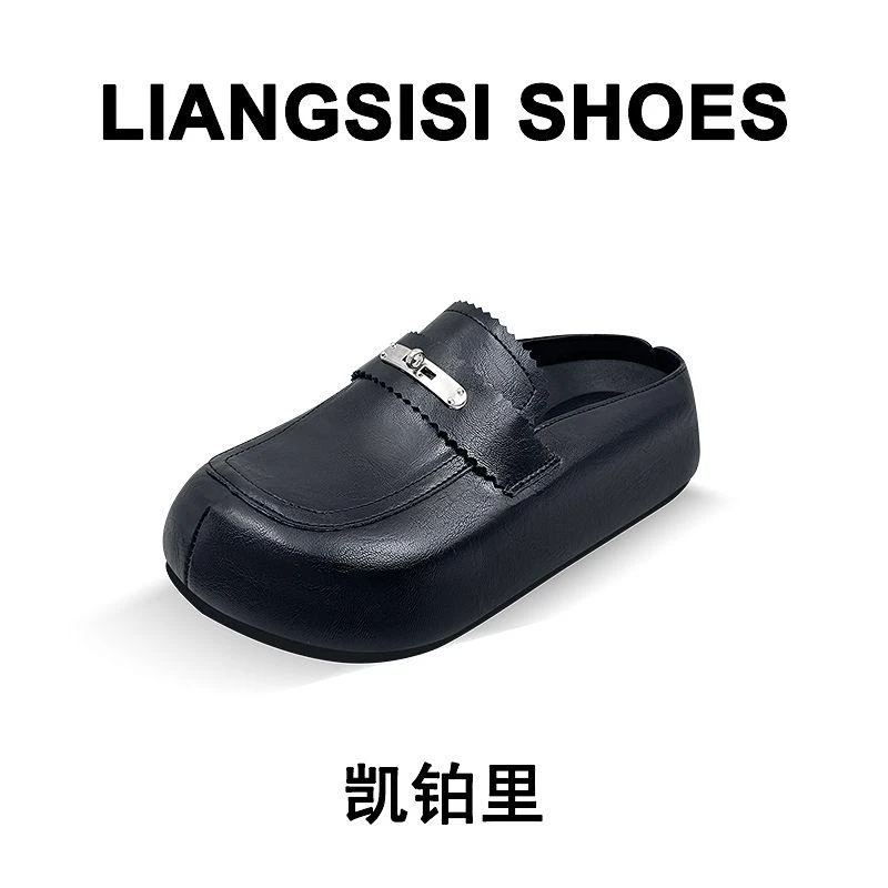 梁思思SHOES新款舒适一脚蹬简约休闲时尚黑色复古百搭-565-19