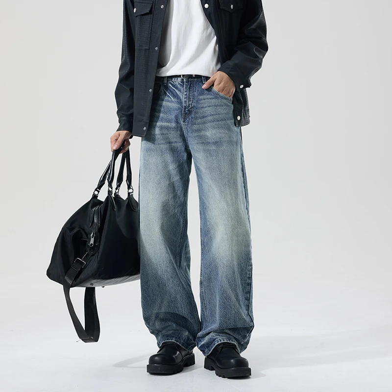美式复古垂感牛仔裤男士秋季宽松直筒男款休闲长裤cleanfit风8167