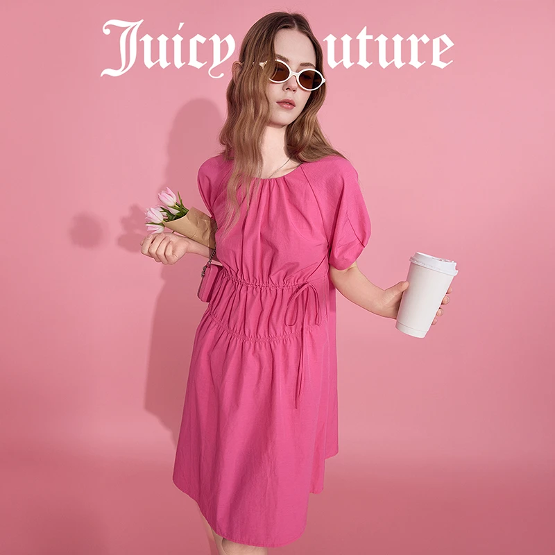 Juicy Couture橘滋2025夏新款芭乐流心抽褶泡泡袖连衣裙女
