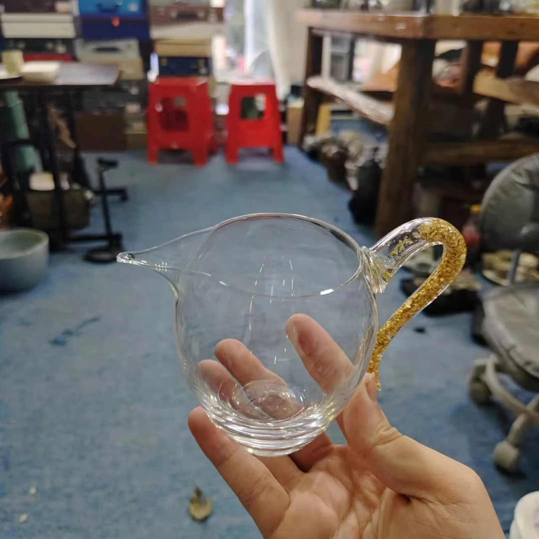 透明高硼硅玻璃玲珑公道杯家用耐热茶水分离杯（金）4324