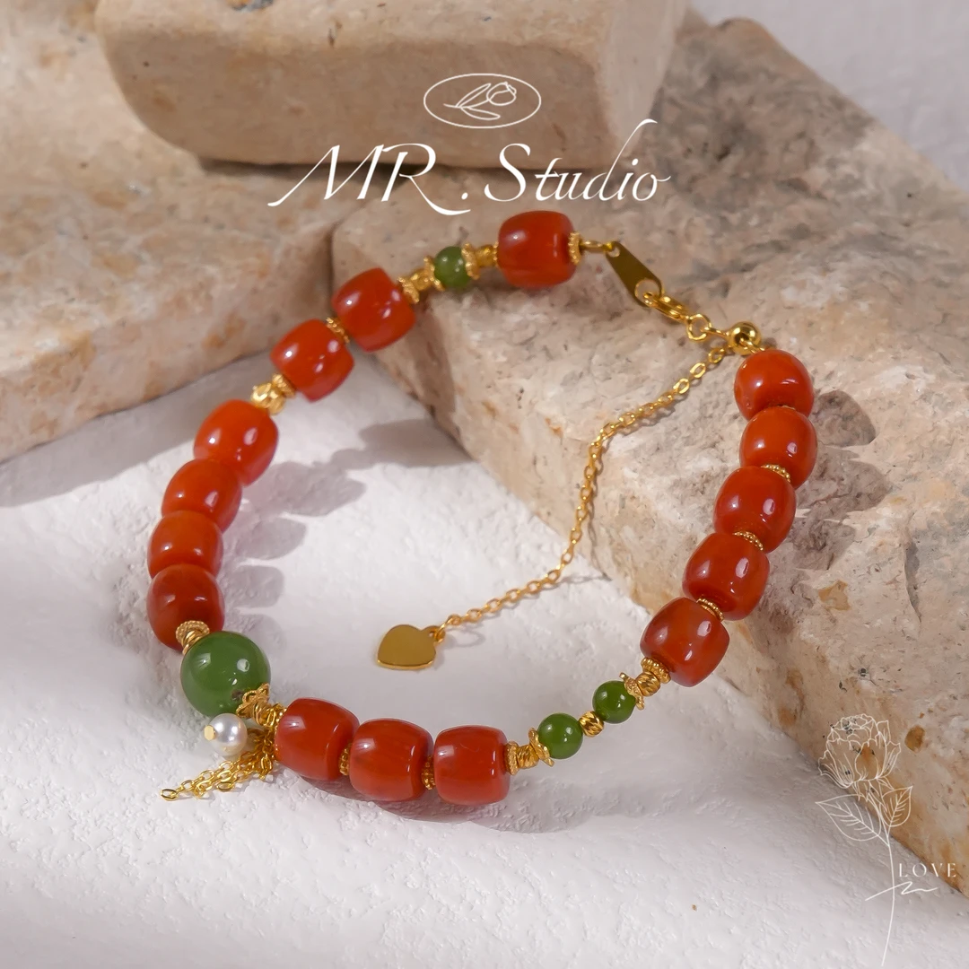 木润【南红碧玉】天然南红手串和田玉碧玉手串s925