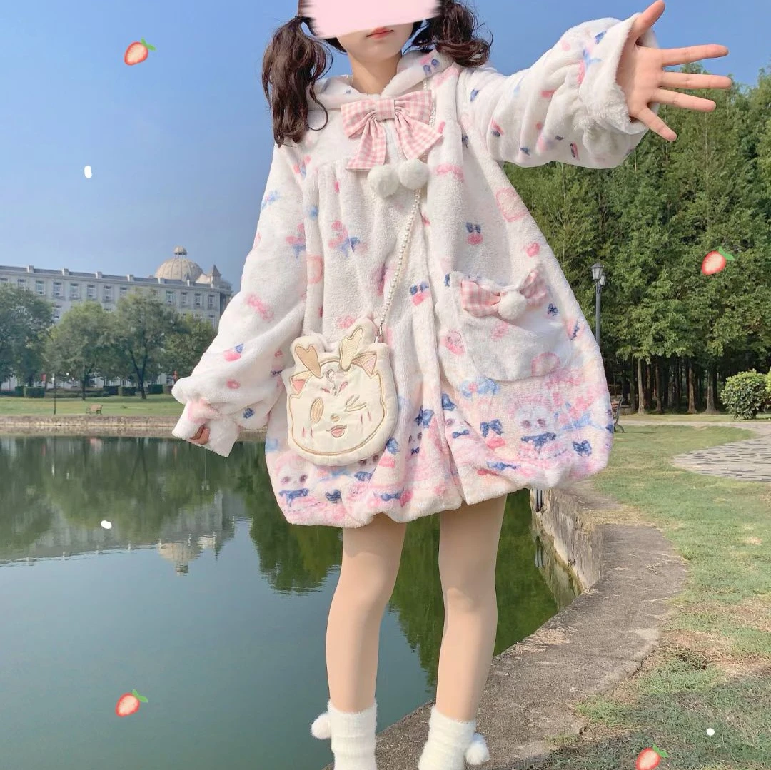 原创新品  萌熊甜心  少女可爱兔绒Lolita大衣加绒外套