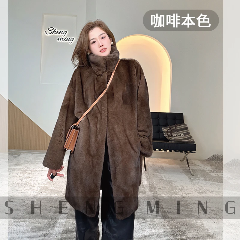 「巴赫90衣长」进口天鹅绒短二水貂皮草外套翻立领宽松貂皮大衣