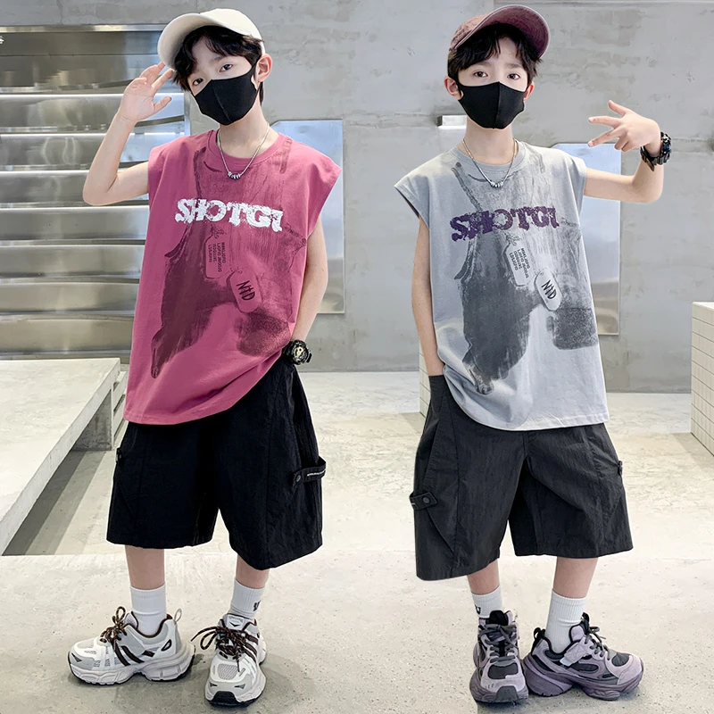 男装夏装无袖套装2025新款中大童痞帅风男孩夏季儿童运动背心