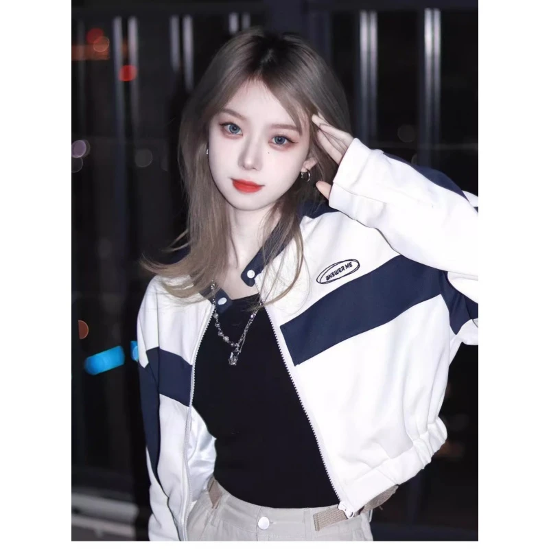 短款侧边条棒球服外套女2025秋季新款韩版宽松小个子立领夹克上衣