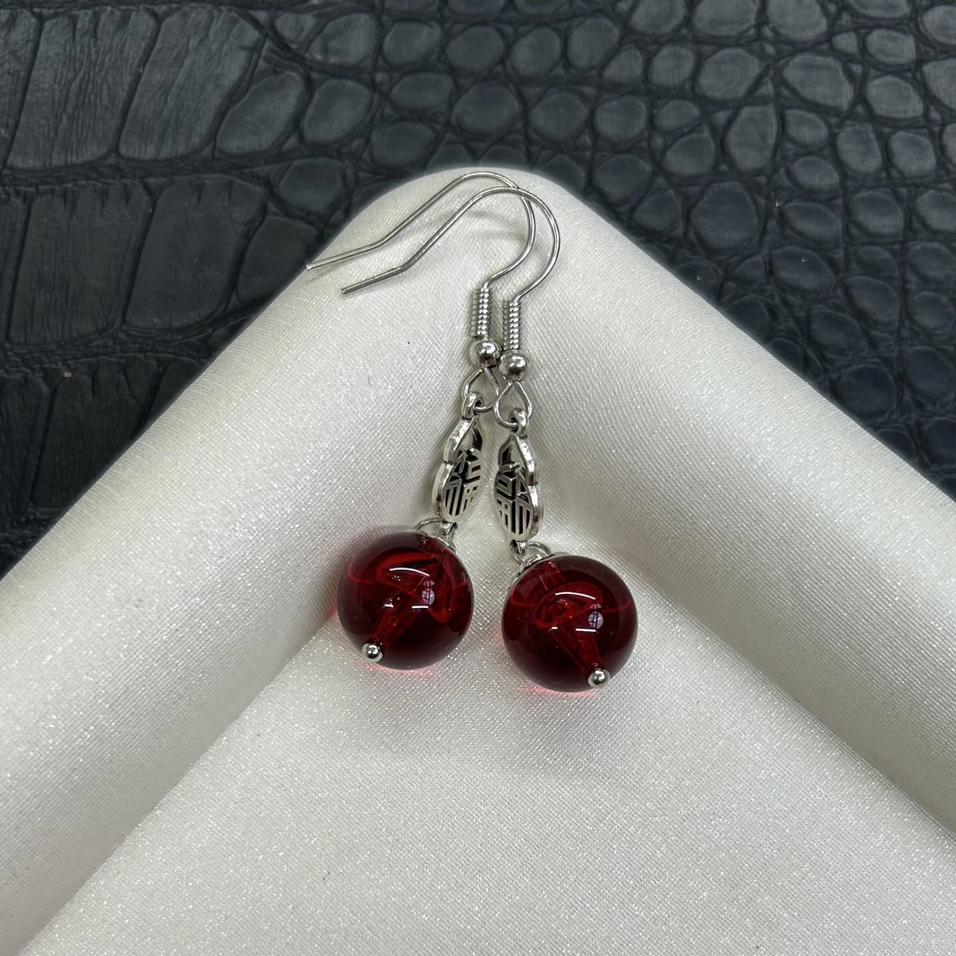 10M血珀福字耳勾时尚简约百搭