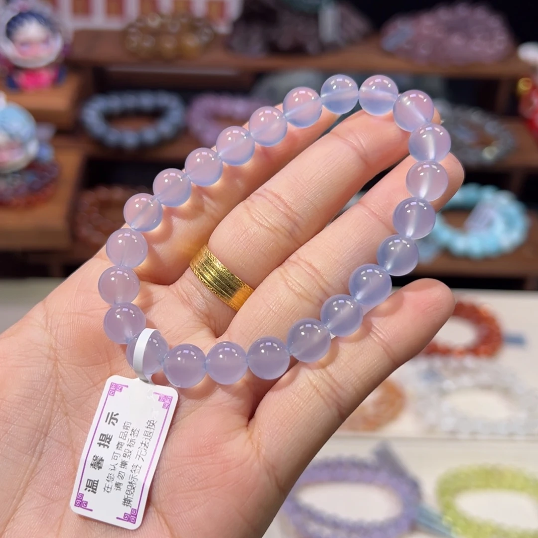 玛瑙/玉髓未镶嵌手串天花板冰种蓝玉髓8.7