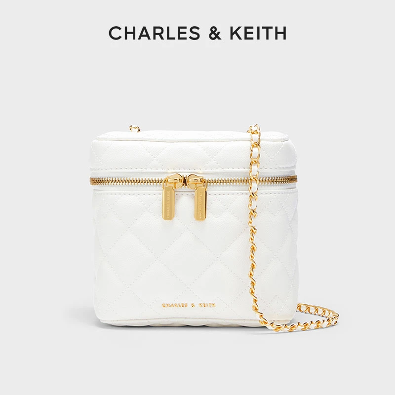 CHARLES & KEITH【商场同款】小香风绗缝菱格金球扣单肩包80271114