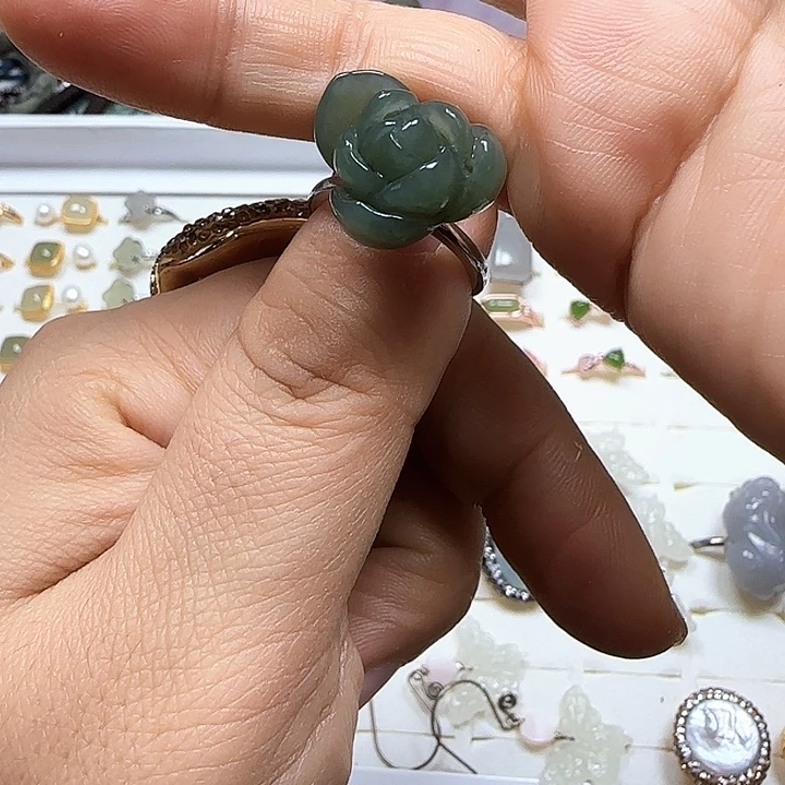 美***洋和田玉银S925镶嵌戒指戒指