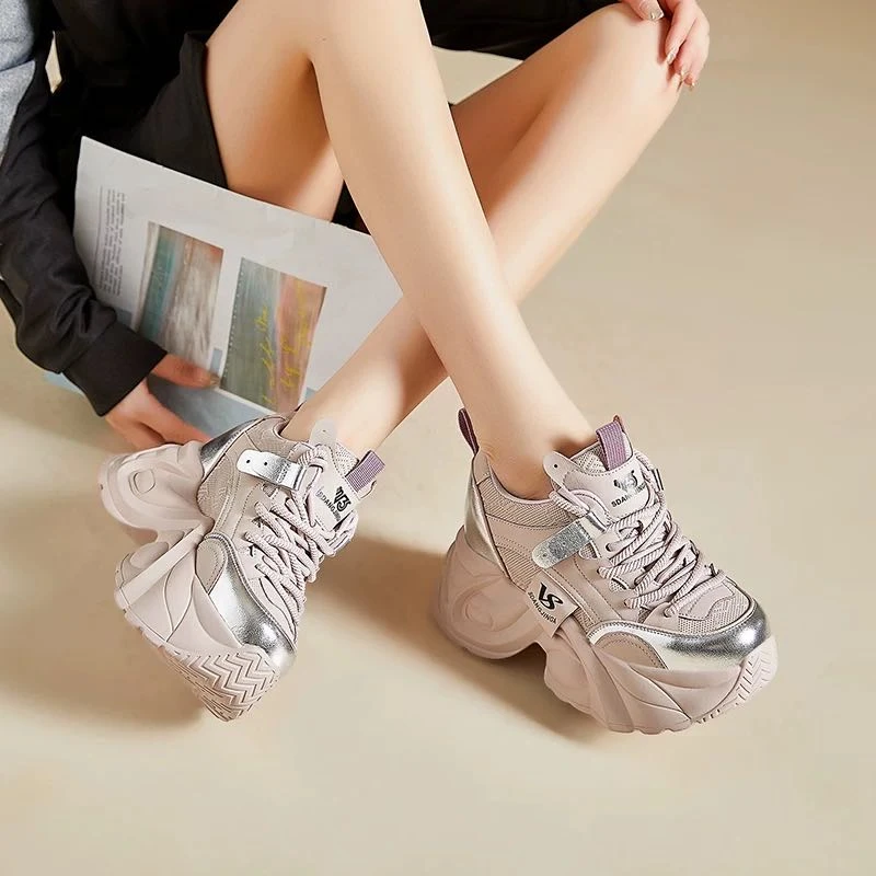 【早冬皮面款】厚底老爹鞋女2025年新款皮面小个子百搭休闲运动鞋