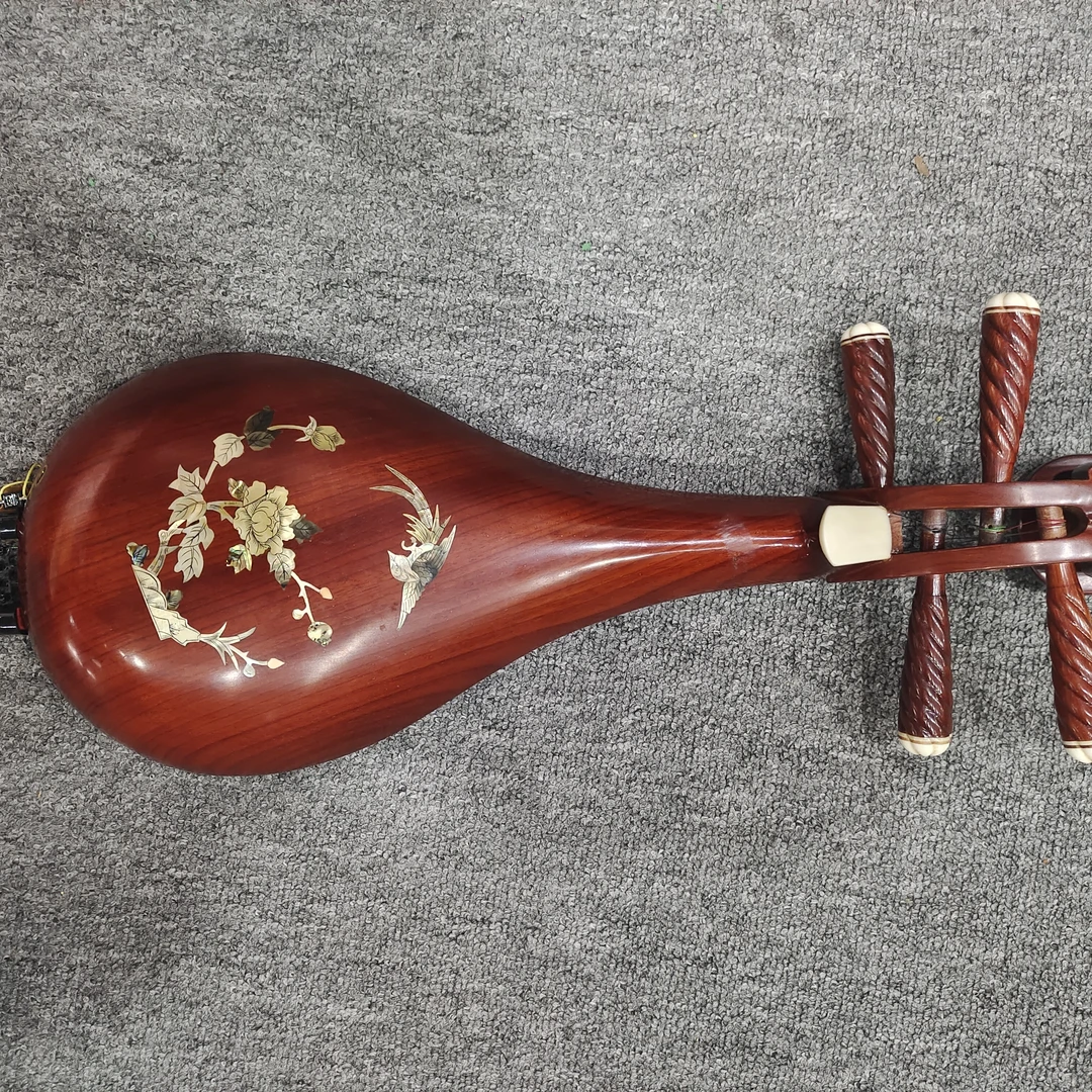 贝雕花梨木清漆柳琴（可外接款）