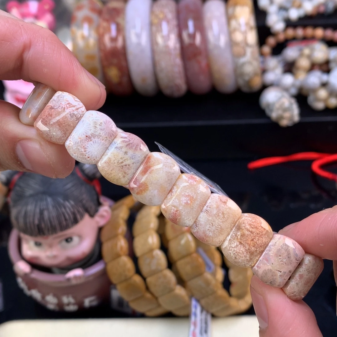 硅化珊瑚（珊瑚玉）未镶嵌手链30号粉彩沙沙料绝绝子