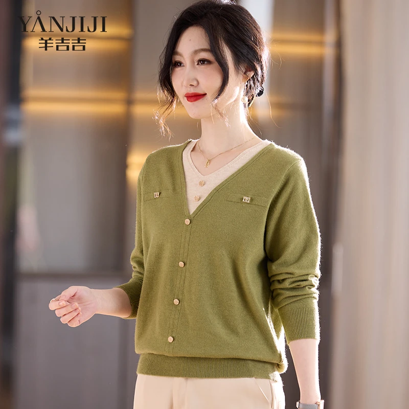 妈妈春装假两件洋气高贵小衫中老年时尚女装阔太太春秋单穿针织衫