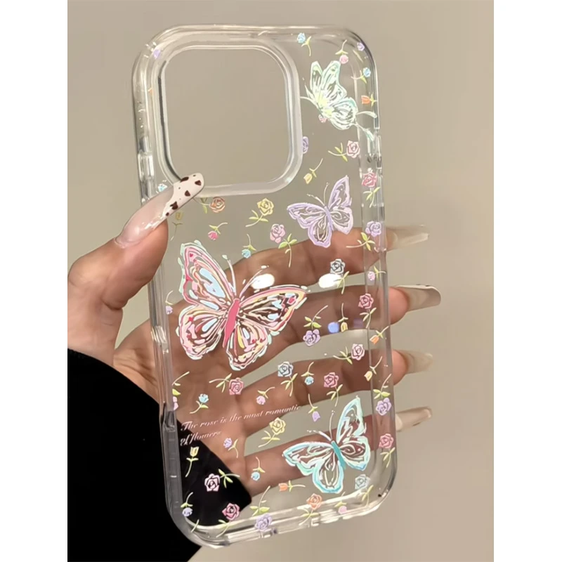 欧克里里手绘小碎花蝴蝶高透适用苹果16手机壳华为P70vivo小米opp