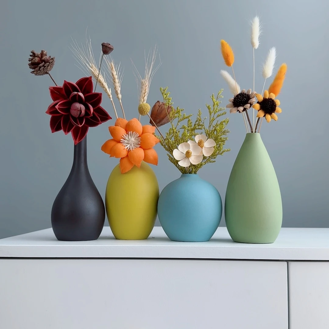 摆件陶瓷小花瓶摆件含花总高约20-30cm