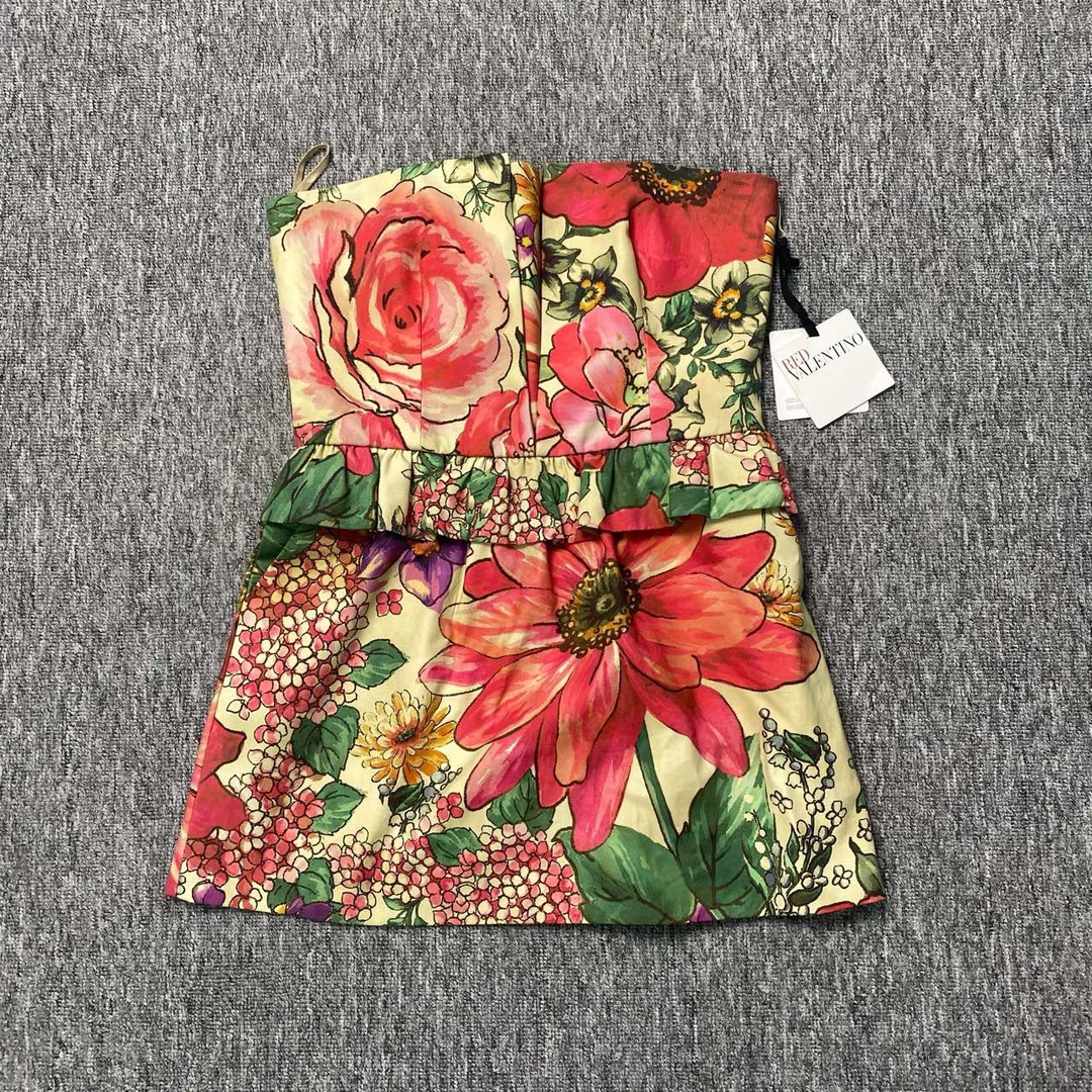 全新未使用 Valentino/华伦天奴 CD 花卉满印抹胸上衣42码全新带