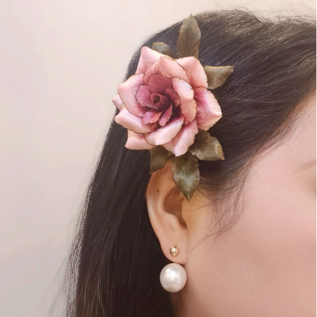 非遗手工绒花胸针发夹玫瑰胸针胸花发饰发夹边夹