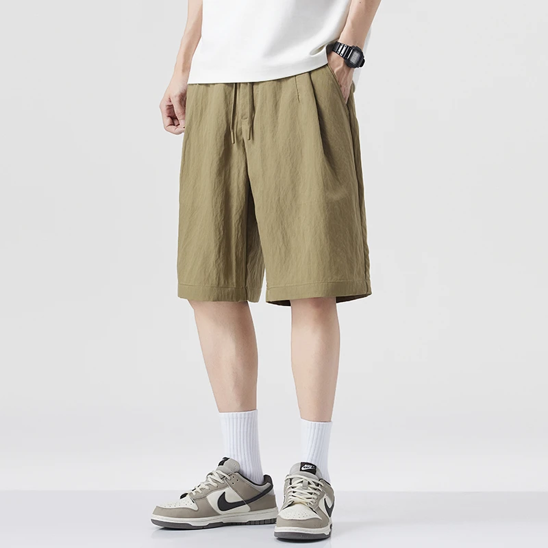 James Plus莱赛尔天丝凉感短裤男士夏季宽松薄款五分裤高级感裤子