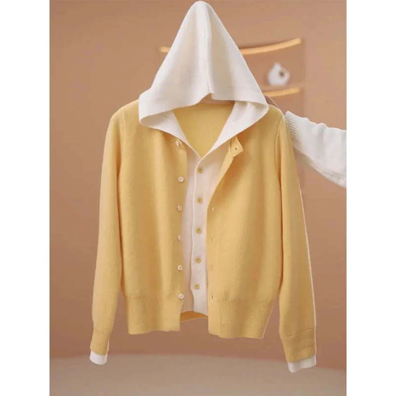 连帽假两件针织衫女秋冬新款大码胖MM毛衣开衫设计感显瘦长袖上衣