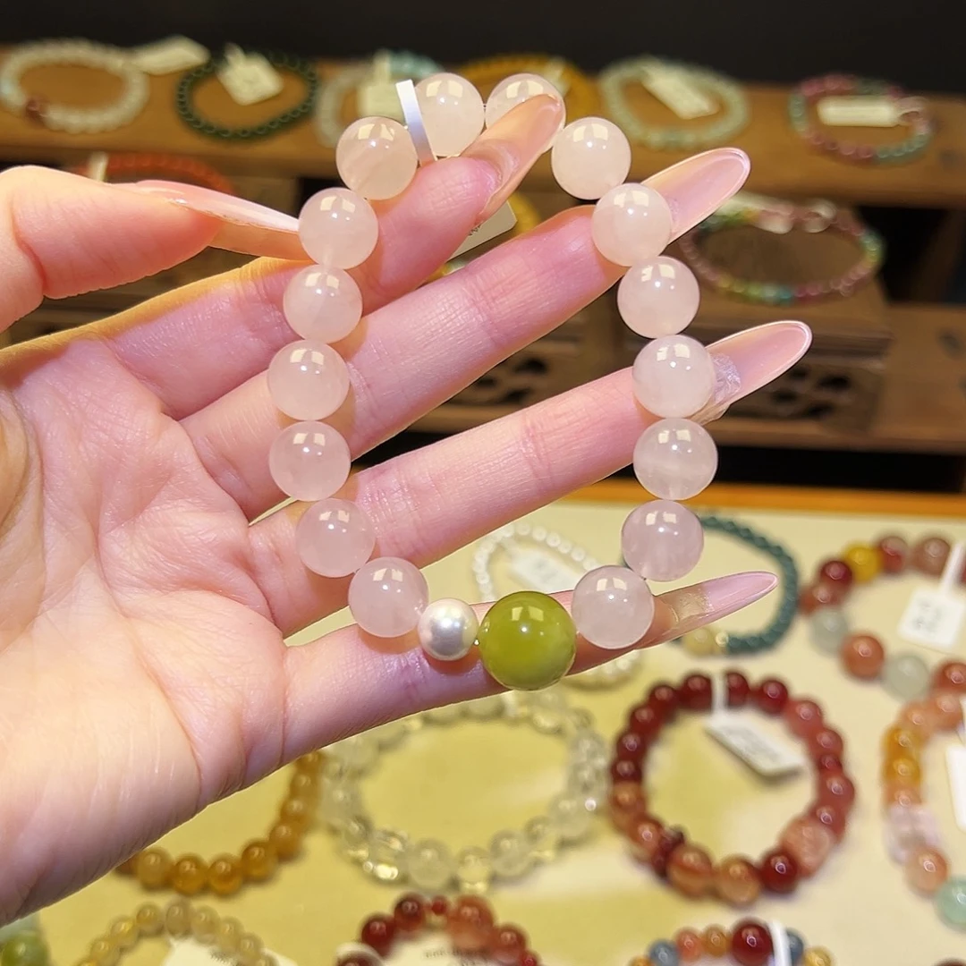 银S925镀金镶嵌水晶手串粉1402