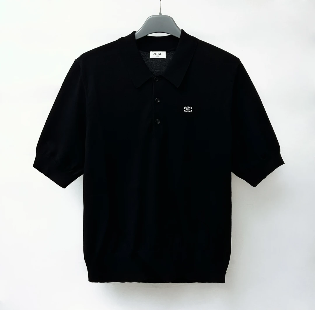 未使用 Celine/思琳 胸前凯旋门刺绣 针织 Polo短袖T恤 2ADDT