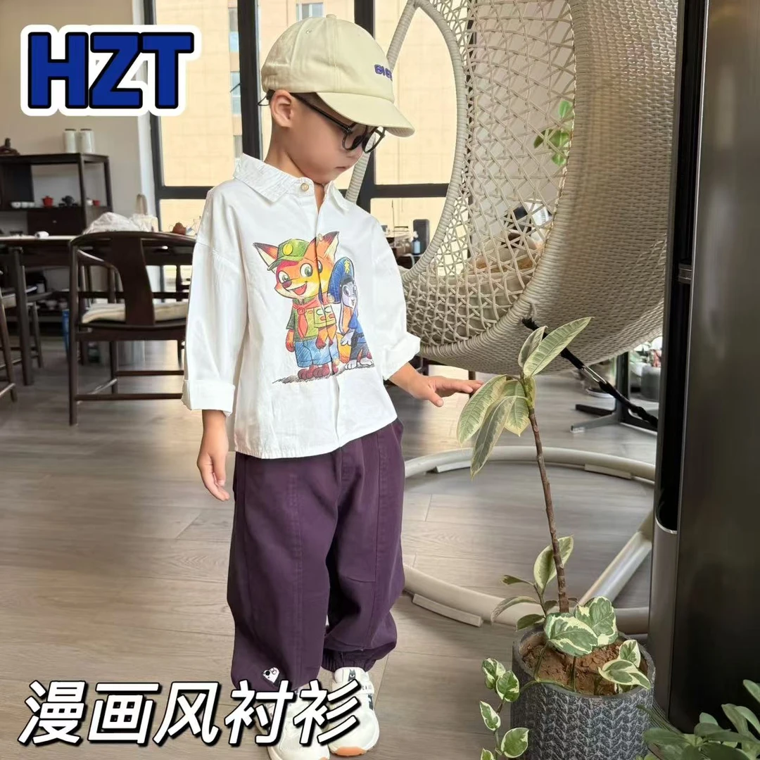 儿童春秋印狐狸兔子动物衬衫H2309