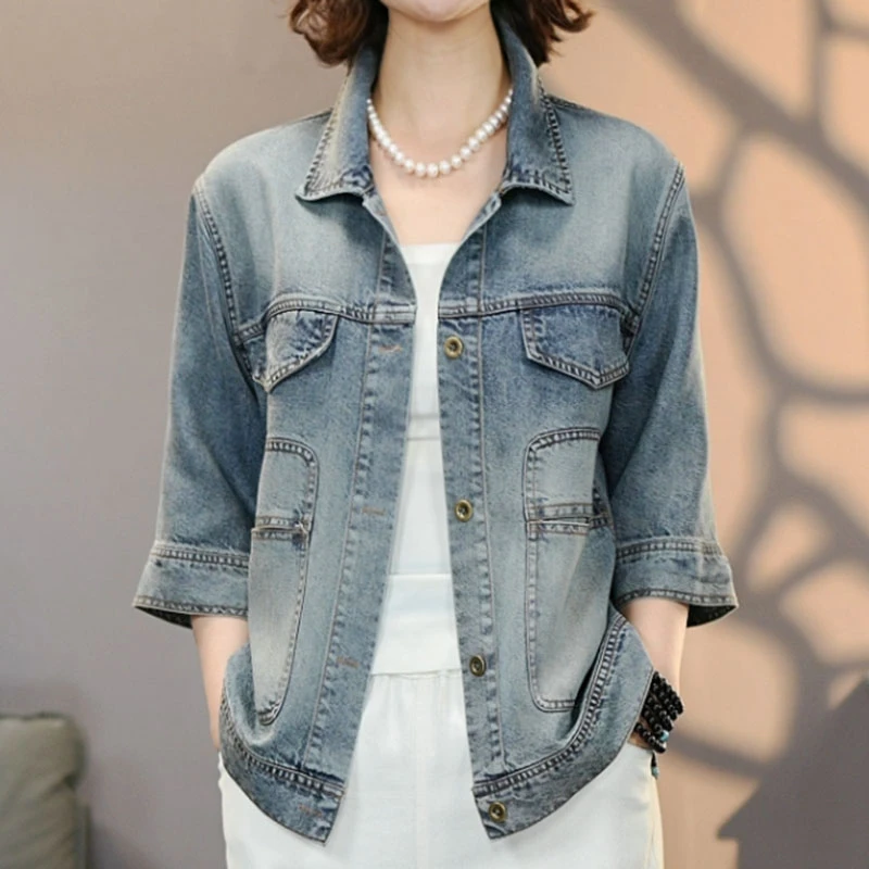 8836夏季新品蓝天丝牛仔衬衫女#2025显瘦休闲时尚水洗透气上衣