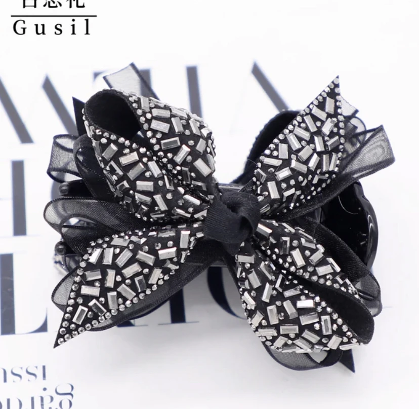 巴黎王妃 知心古思礼感黑色气质蝴蝶结发饰丸子夹GS6534