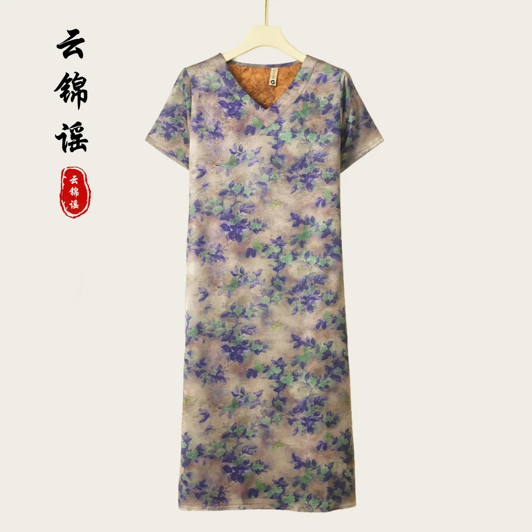 【筱夕定制】新中式复古提花百搭时尚显瘦连衣裙（X056）