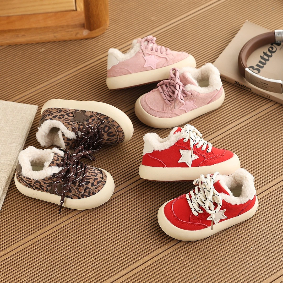 ABC韩版男女童保暖星星板鞋时尚加绒儿童防滑德训鞋休闲运动鞋