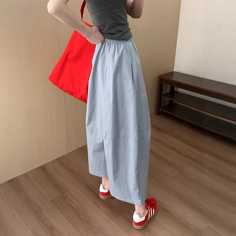 赫本风蓝色高腰抗皱速干伞裙女2025夏季新款淑女风气质休闲半身裙