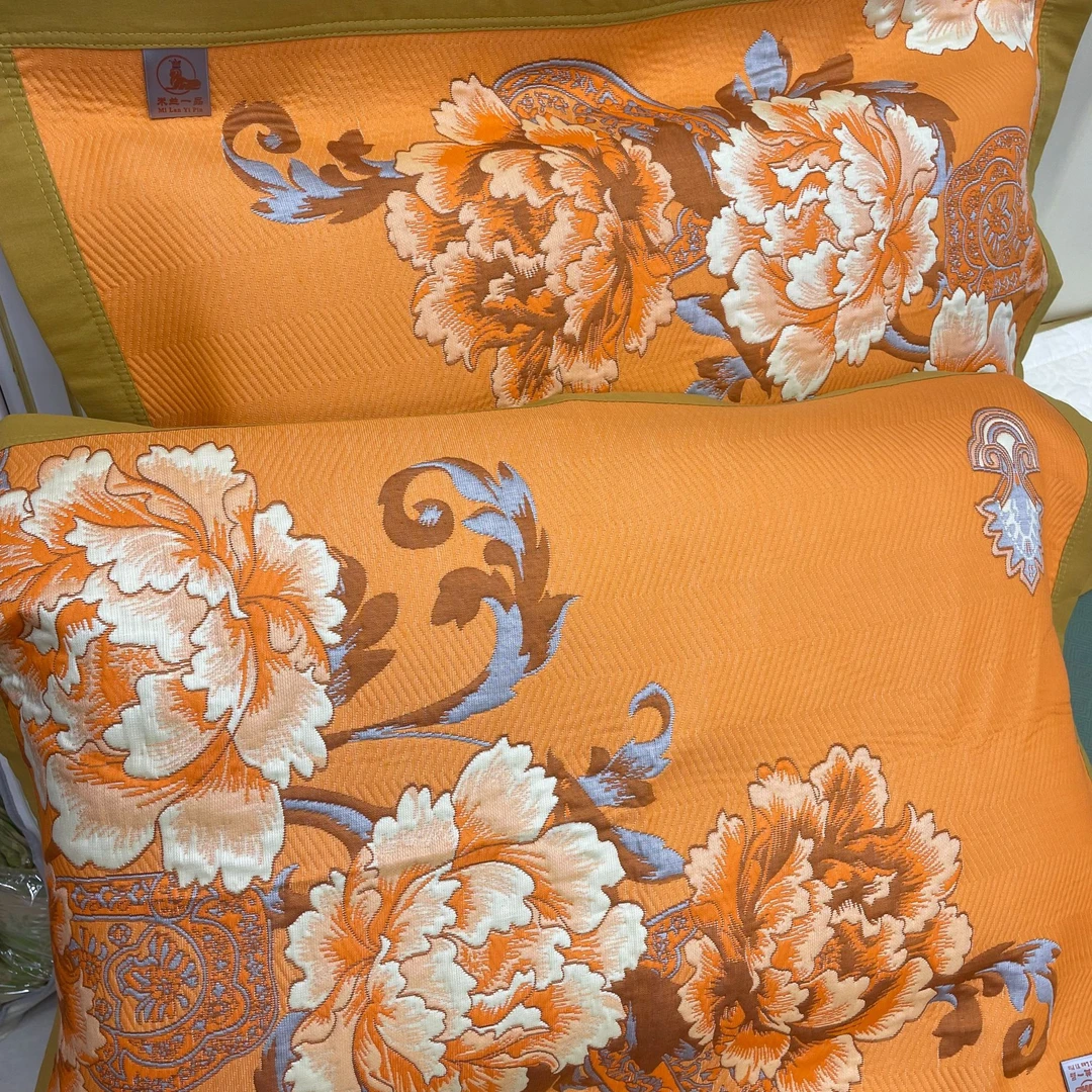 【富贵同春橘枕巾】 多功能轻奢纱布枕巾---50*80  2