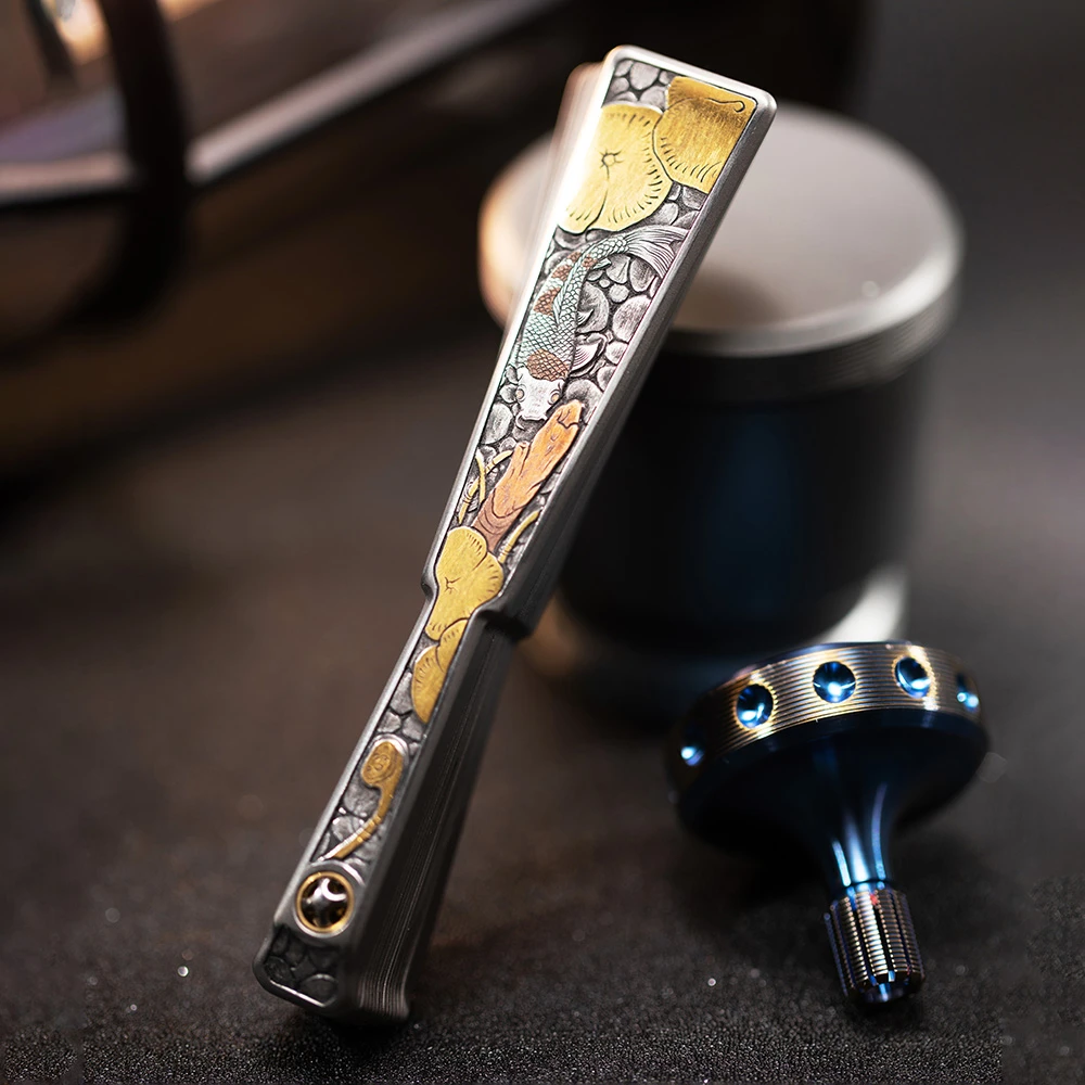 FEGVE雕金钛扇黄金雕刻工艺品收藏品高档礼物送礼林赛工艺