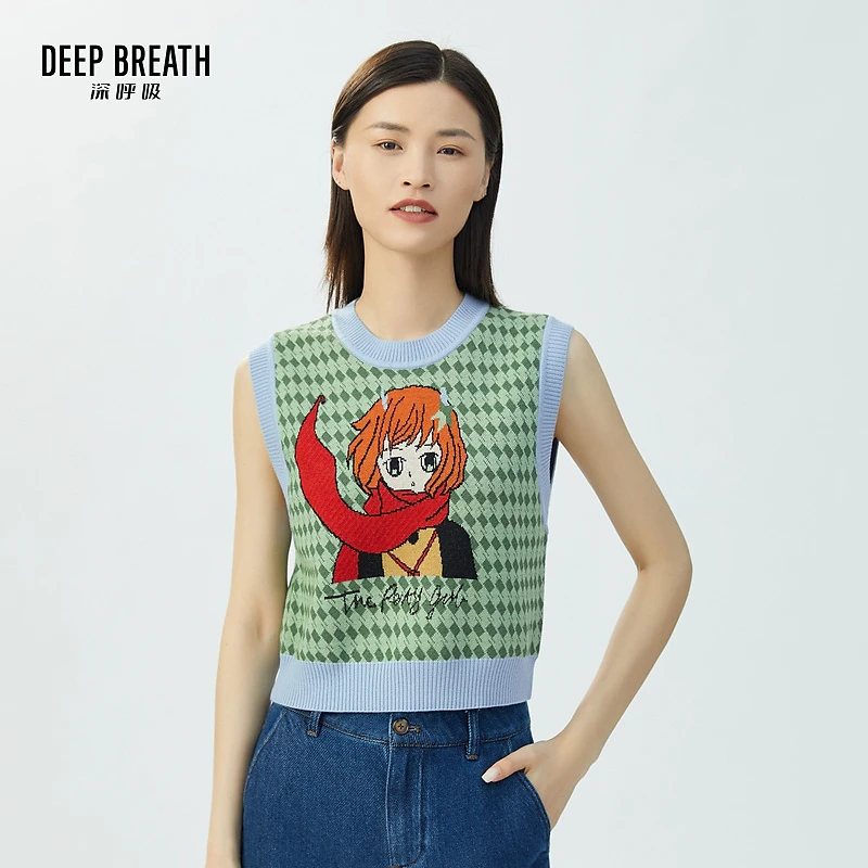 DEEP BREATH深呼吸女装新款绵羊毛提花背心短款针织马甲A301023