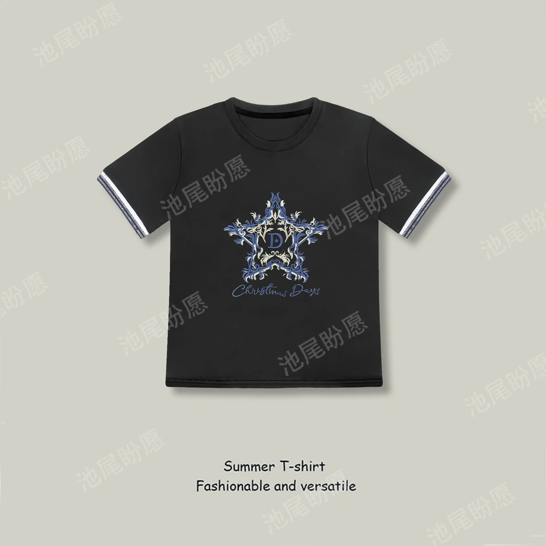 2025夏季新款短袖T恤女时尚百搭休闲洋气减龄显瘦刺绣圆领上衣女