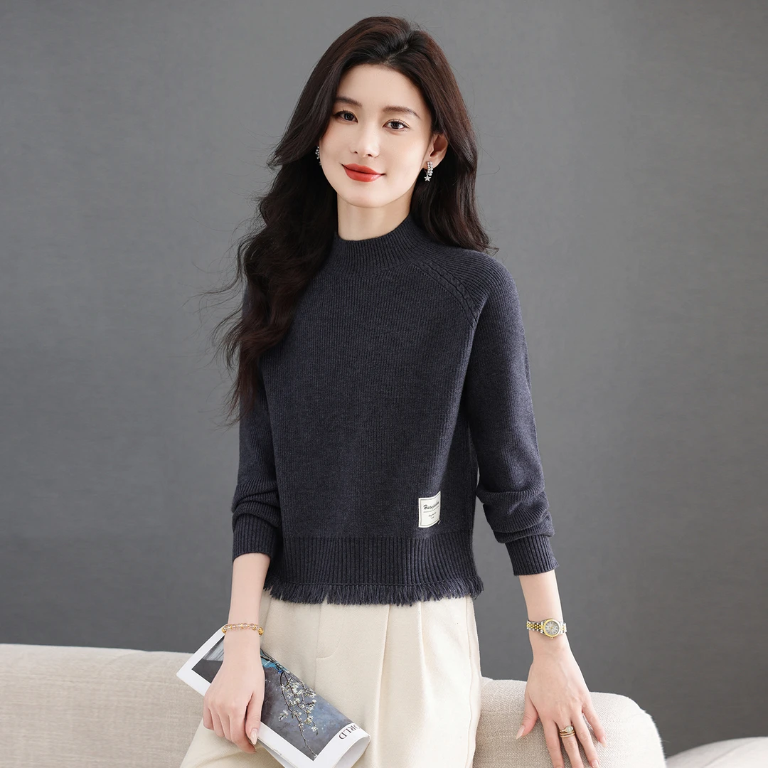 短款流苏毛衣女秋冬2025新款内搭小个子小款高腰上衣半高领打底衫
