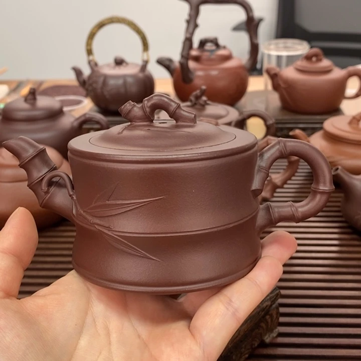 茶壶紫砂竹段200毫升紫泥